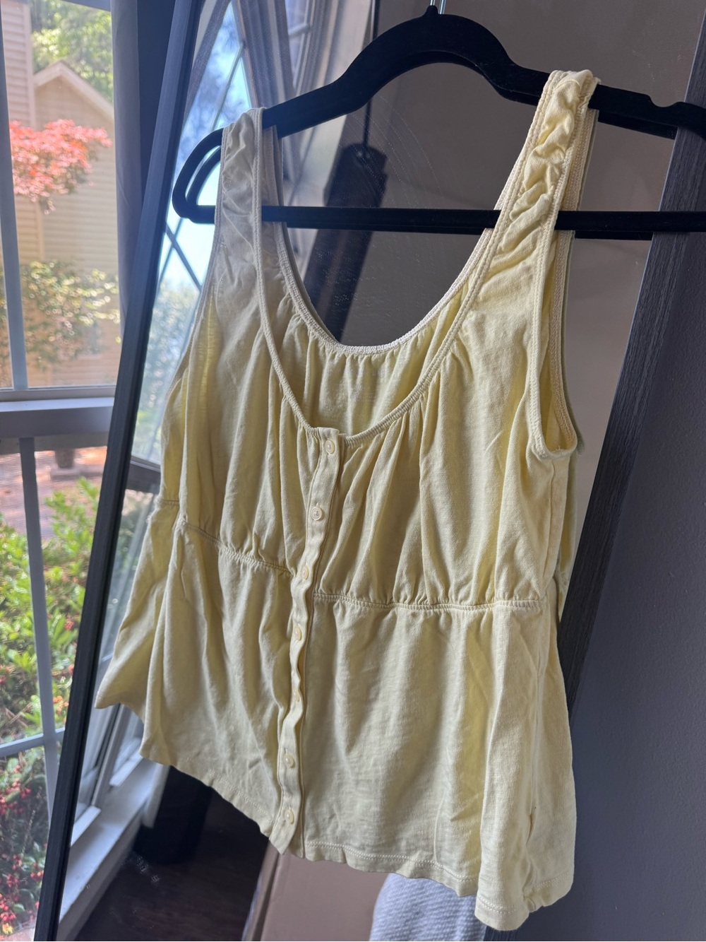 American Eagle Outfitters Pale Yellow Button-Front Peplum Tank